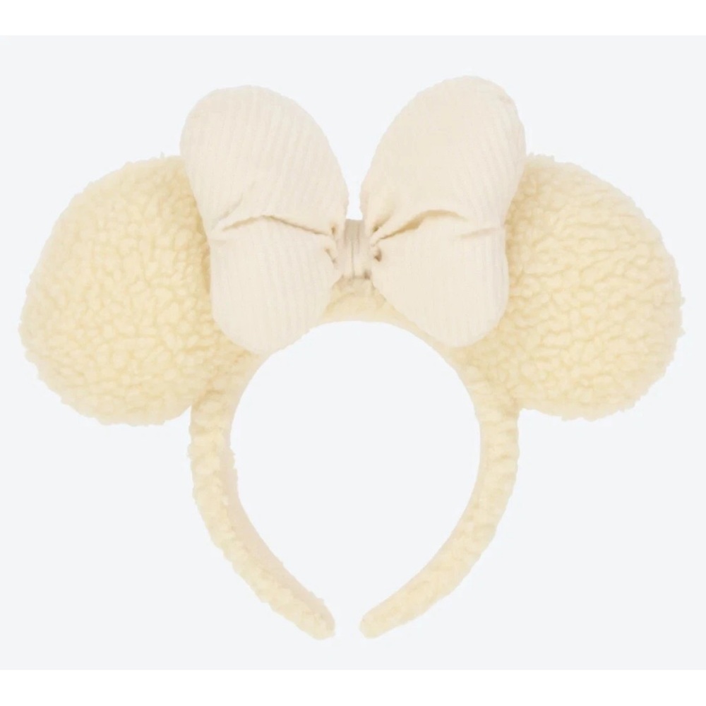 NEW, Japan Tokyo Disney Resort Off-White Fluffy Sherpa Minnie Ear Headband